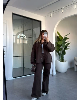 ACI KAHVE KUŞAKLI DENİM CEKET PANTOLON TAKIM