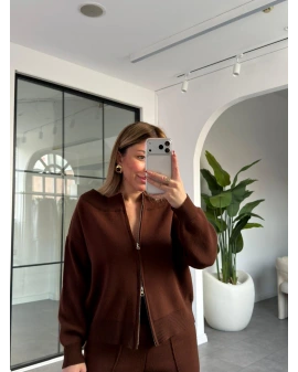 ACI KAHVE MADONNA YAKA ÇİFT FERMUARLI TAKIM