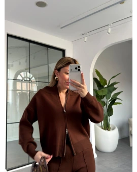 ACI KAHVE MADONNA YAKA ÇİFT FERMUARLI TAKIM