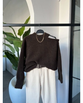 ACI KAHVE OMUZ DETAYLI KAZAK