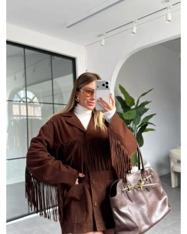 ACI KAHVE PÜSKÜL DETAYLI SÜET CEKET