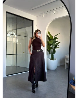 ACI KAHVE YIRTMAÇ DETAY SÜET ETEK