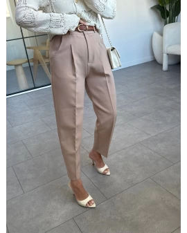 Açık Kahve Kemerli Premium Kumaş Pantolon