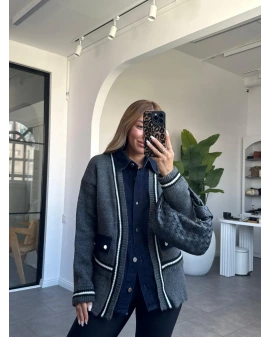 ANTRASİT DENİM DETAY HIRKA