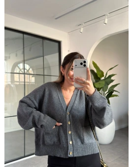 ANTRASİT GOLD DÜĞMELİ CEP DETAY HIRKA