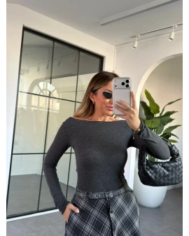 ANTRASİT KAYIK YAKA TRANSPARAN BLUZ