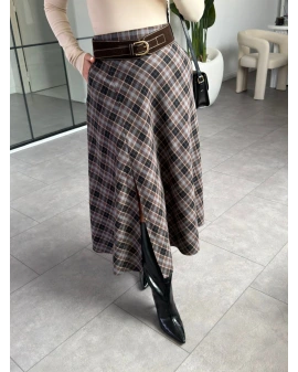 ANTRASİT MAVİ YIRTMAÇ DETAY KEMERLİ EKOSE ETEK