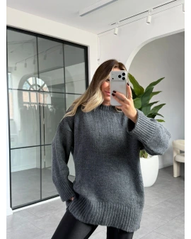 ANTRASİT OVERSİZE BİSİKLET YAKA ÖRGÜ KAZAK