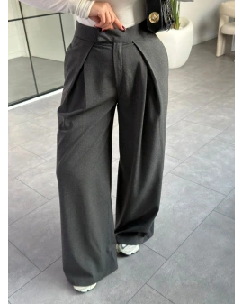 ANTRASİT PENSLİ DÖKÜMLÜ PALAZZO PANTOLON