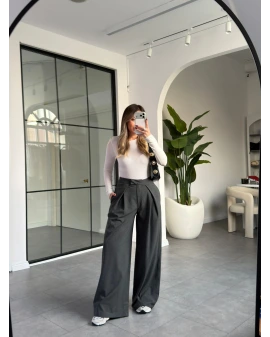 ANTRASİT PENSLİ DÖKÜMLÜ PALAZZO PANTOLON