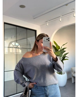 ANTRASİT PUL DETAY KAYIK YAKA KAZAK