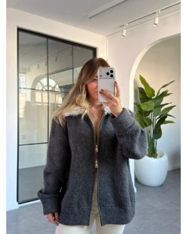 ANTRASİT YAKASI KÜRK DETAYLI HIRKA