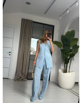 BEBE MAVİ ÇIMALI PANTOLON YELEK TAKIM