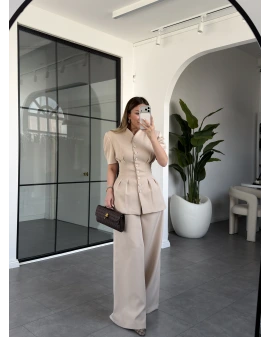 BEJ BELDEN OTURTMALI PANTOLONLU TAKIM