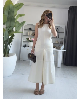 Bej Bisiklet Yaka Cep Detaylı Esnek Jean Elbise