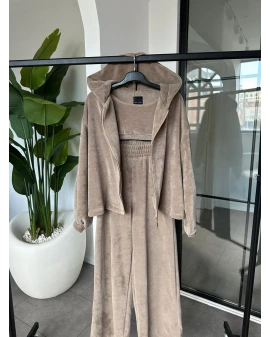 BEJ KADİFE ÜÇLÜ TAKIM