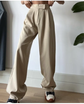 Bej Kemerli Çırtlı Palazzo Palazzo Pantolon