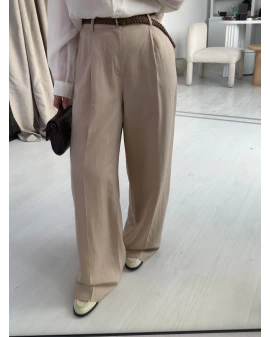 Bej Örgü Kemerli Pantalon