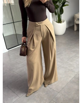 BEJ PENSLİ DÖKÜMLÜ PALAZZO PANTOLON
