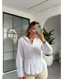 BEYAZ BELİ LASTİKLİ GÖMLEK
