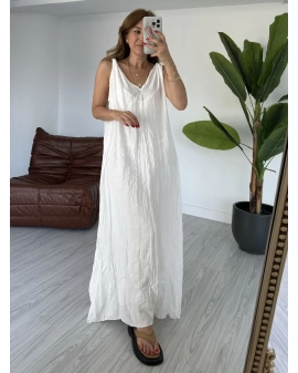 Beyaz Kırışık Kumaş Premium Kalite Elbise