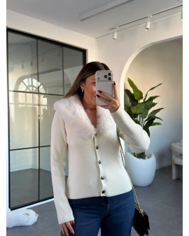 BEYAZ KÜRK YAKA PREMİUM HIRKA