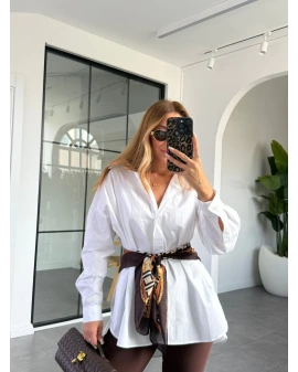 Beyaz Poplin Kumaş Basic Oversize Gömlek