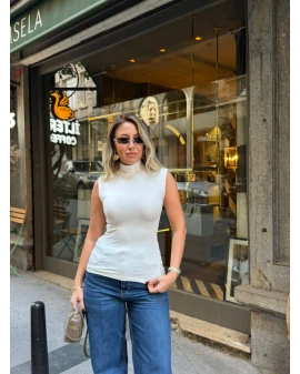 EKRU SIFIR KOL BALIKÇI YAKA BLUZ