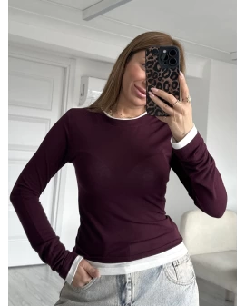 Bordo Bisiklet Yaka Likralı Body