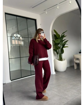 BORDO BİSİKLET YAKA SAÇ ÖRGÜ TRİKO TAKIM