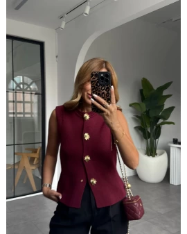 BORDO GOLD DETAYLI YELEK