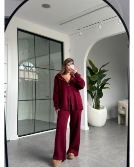 BORDO KAPÜŞONLU ÇİFT FERMUARLI UZUN TAKIM