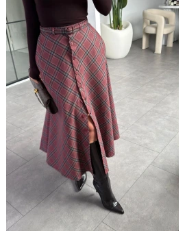 BORDO KEMERLİ ÖNÜ DÜĞMELİ EKOSE ETEK