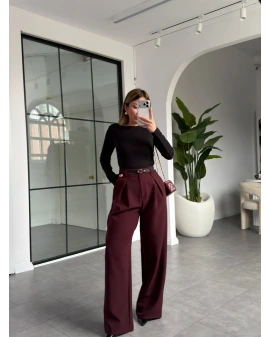 BORDO PİLELİ İÇTEN PERVAZLI PANTOLON