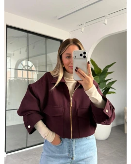 BORDO TORBA CEPLİ BOMBER CEKET