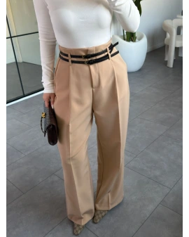 CAMEL ÇİFT KEMERLİ PİLELİ PANTOLON