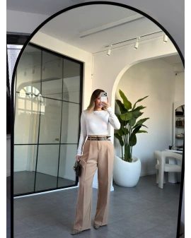 CAMEL ÇİFT KEMERLİ PİLELİ PANTOLON