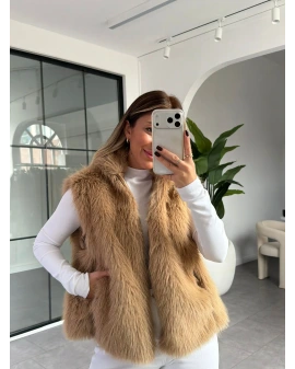 CAMEL FERMUARLI KÜRK YELEK