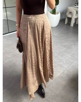 CAMEL LEOPAR DESEN ASİMETRİK SATEN ETEK