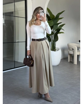 CAMEL PİLİSELİ KEMERLİ ETEK