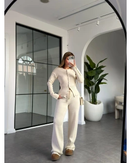 EKRU ÇITÇIT DETAYLI TRİKO TAKIM