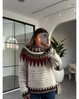 EKRU İSKANDİNAV DESEN KAZAK