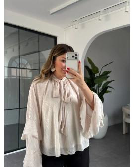 EKRU KOLLARI VOLANLI BLUZ 5059