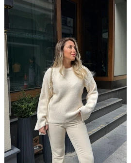 EKRU YUMOŞ DOKULU KAŞMİR KAZAK