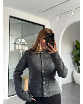 FÜME BİSİKLET YAKA SİMLİ DİLVİN TRİKO HIRKA