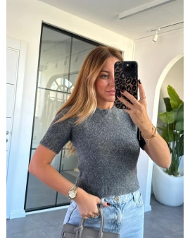FÜME BİSİKLET YAKA YUMUŞAK DOKULU KAZAK