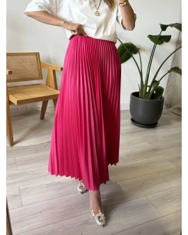 Fuşya Piliseli Uzun Etek