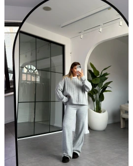 GRİ BİSİKLET YAKA SAÇ ÖRGÜ TRİKO TAKIM