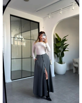 GRİ DÜĞMELİ KLOŞ ETEK