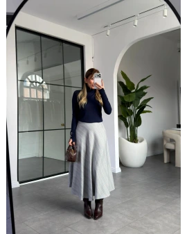 GRİ EKOSE DESEN ETEK